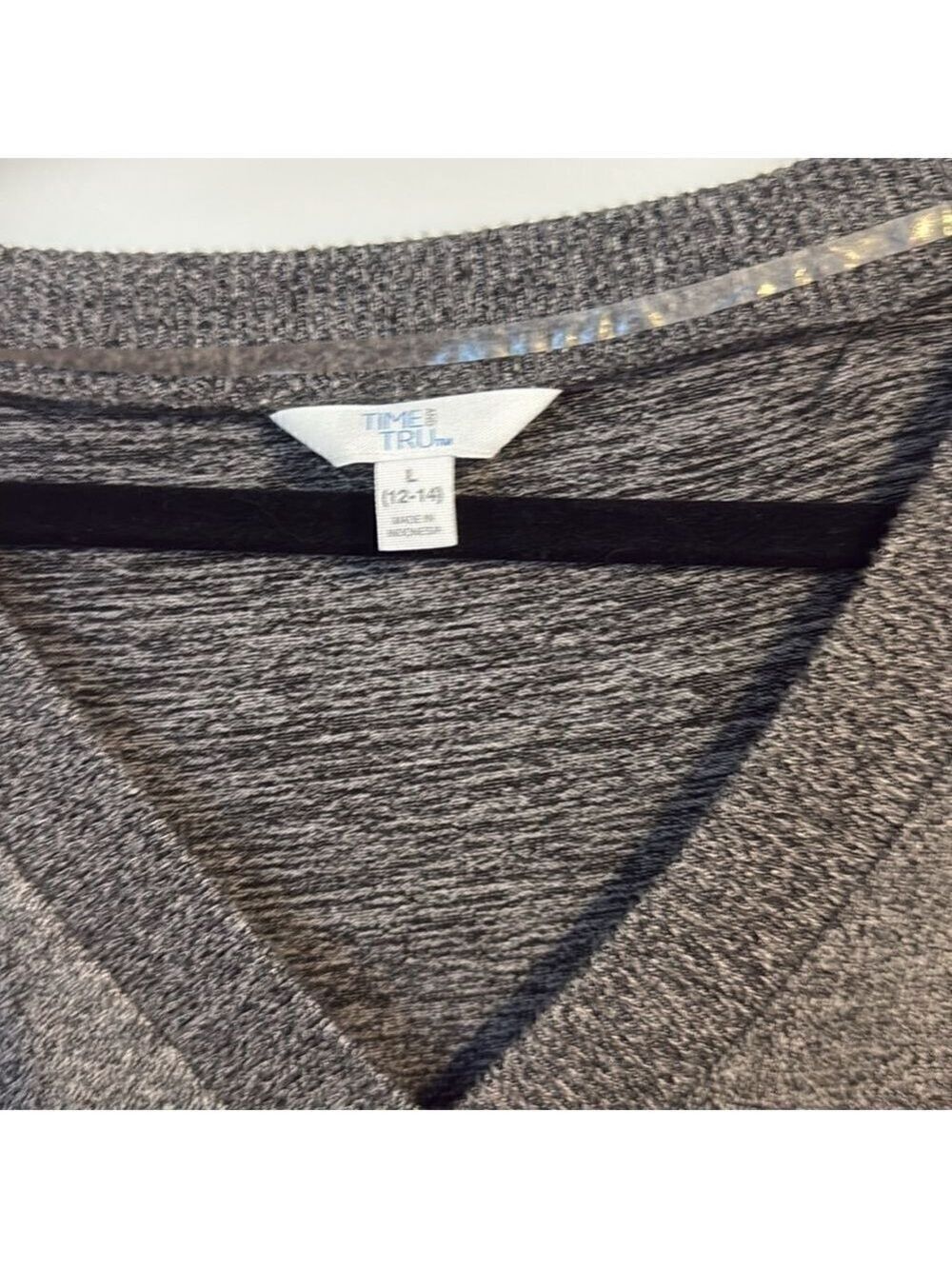 Time and Tru Gray Hacci Wrap Sweater Top V-Neck Long Sleeve Size Large - Picture 7 of 9